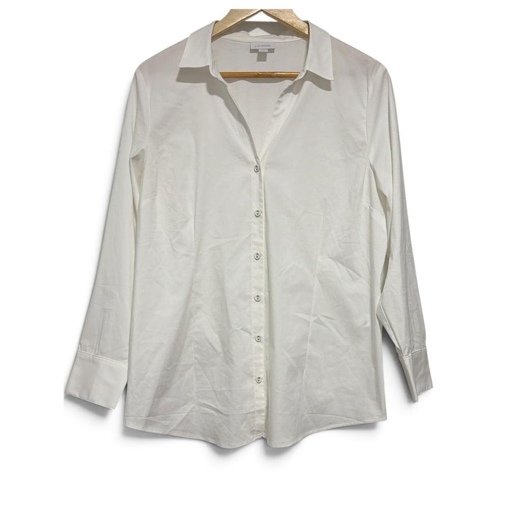 J. Jill White Shirt Collection Long Sleeve Button Down Blouse Top Large Petite